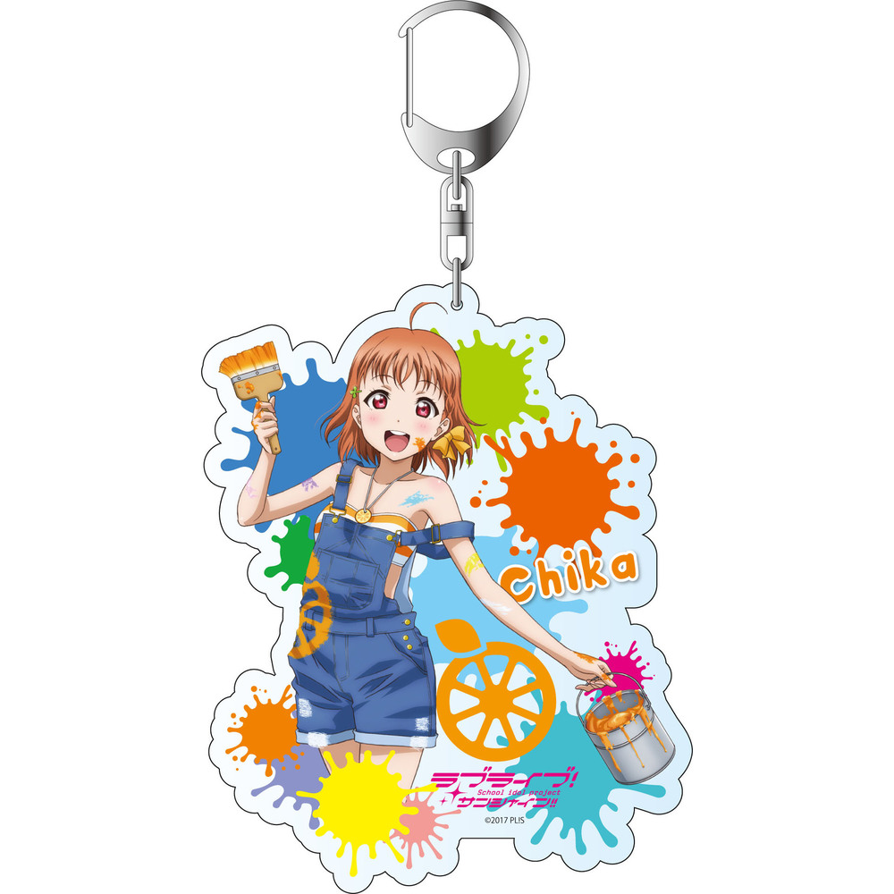 Love Live Sunshine Deka Key Chain Takami Chika Painter Style Illustration Ver ラブライブ サンシャイン デカキーホルダー 高海千歌 ペインター風イラストver Anime Goods Key Holders Straps