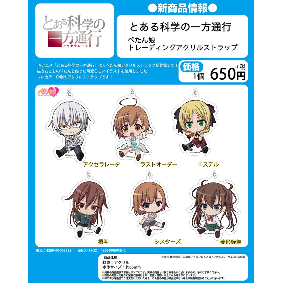 A Certain Scientific Accelerator Petanko Trading Acrylic Strap Set Of 6 Pieces とある科学の一方通行 ぺたん娘 トレーディングアクリルストラップ Anime Goods Candy Toys Trading Figures Key Holders Straps