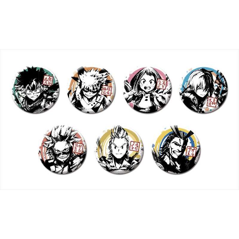My Hero Academia Trading Can Badge Ink Painting Set Of 7 Pieces 僕の ヒーローアカデミア トレーディング缶バッジ 水墨画 Anime Goods Badges Candy Toys Trading Figures