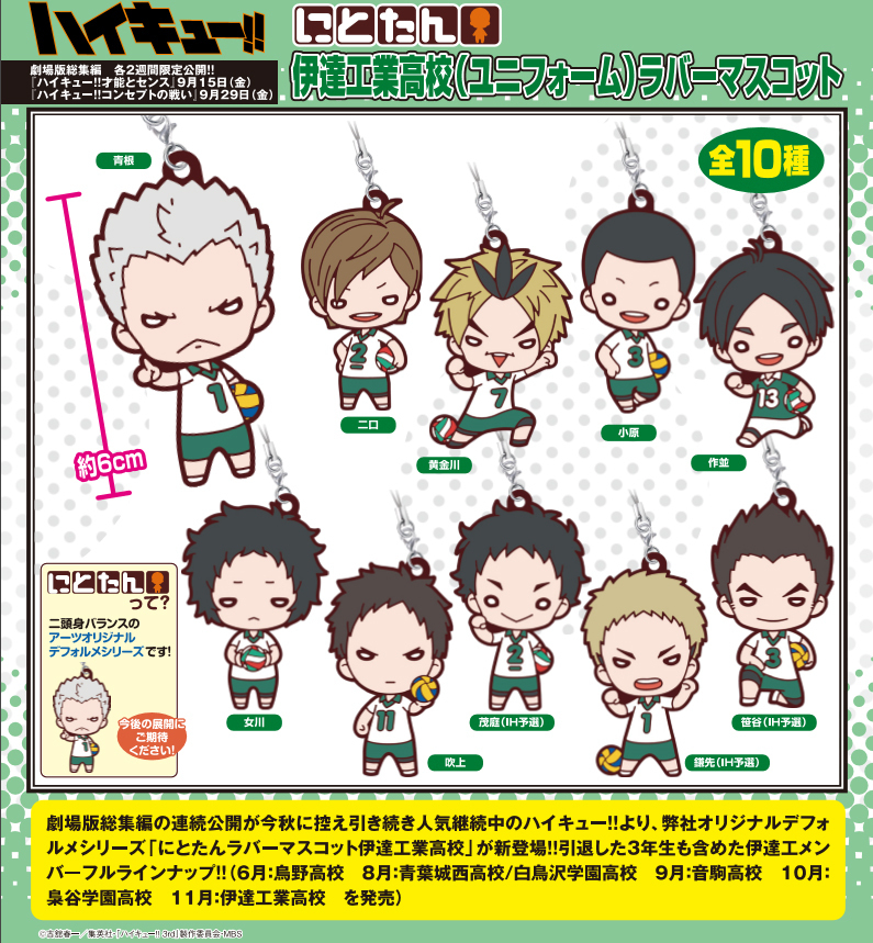 Nitotan Haikyu Date Tech High School Uniform Rubber Mascot Set Of 10 Pieces にとたん ハイキュー 伊達工業高校ユニフォーム ラバーマスコット Anime Goods Candy Toys Trading Figures Key Holders Straps