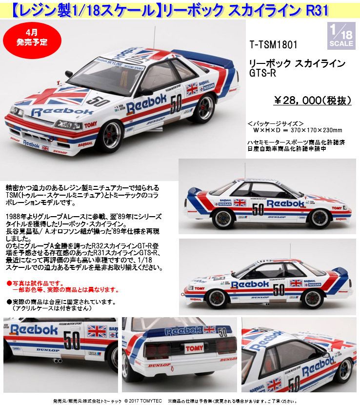 1/18 T-TSM1801 Reebok Skyline GTS-R R31 | 1/18 T-TSM1801